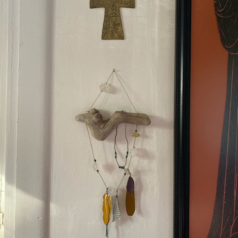 Natural driftwood and stone wall hanging/jewelry